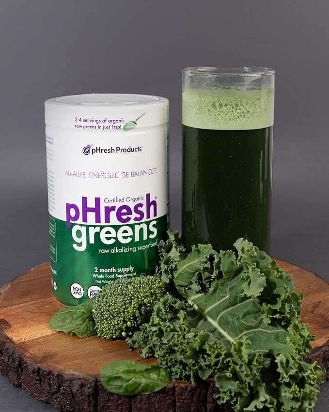 pHresh - Greens Raw Alkalizing Superfood Greens Powder - 2 Month Supply - Vegan Kosher Gluten Free - Natural Enzymes Nutrients - Approved for Intermittent Fasting - 10 oz