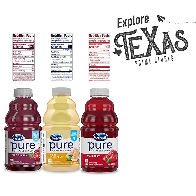 Ocean Spray - Lavinia Essentials Bundle: Collection 6- Pack Unsweetened 100% Pure Juice 2 Tart Cherry + 2 White Grapefruit + 2 Cranberry 32 Fl oz Plastic Bottles + 1 Utility Prop