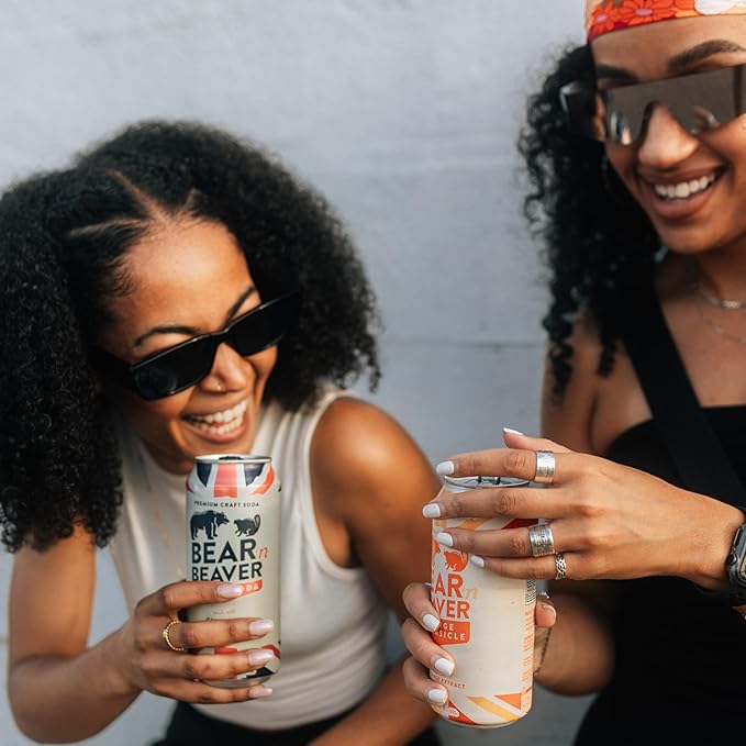 Bear 'n Beaver Premium Orange Creamsicle Craft Soda Soft Drinks - 100% Cane Sugar &amp Orange Extract - Vegan &amp Gluten-Free Bold Caffeine Free Flavor for Mocktails Floats Mixing - 12 Pack of 16
