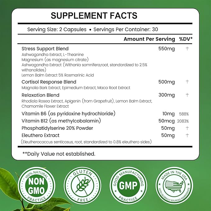 Cortisol Supplement 15-in-1 Cortisol Manager with Ashwagandha L-Theanine &amp Magnesium Supports Cortisol Health Relaxation &amp Restful Sleep 180 Capsules