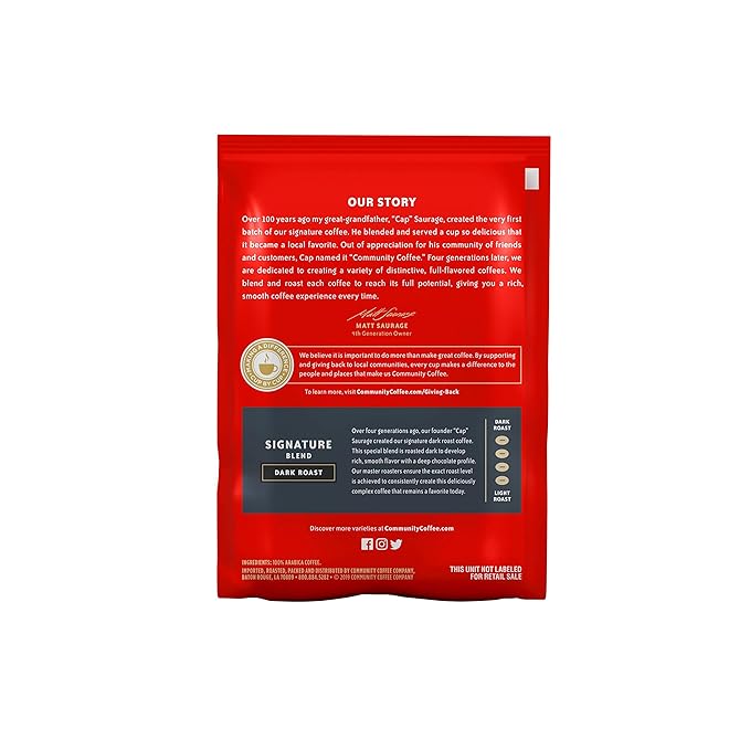 Community Coffee Signature Blend Dark Roast Pre-Measured Coffee Packs 2.5 Ounce Each (Box of 40)