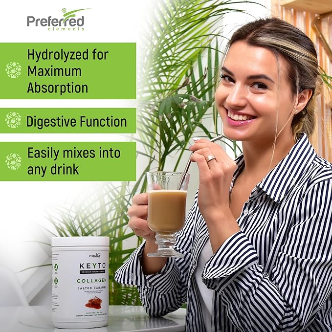 Keto Collagen Protein Powder with MCT Oil – Keto and Paleo Friendly Pure Grass Fed Pasture Raised Hydrolyzed Collagen Peptides KEYTO Salted Caramel Flavor