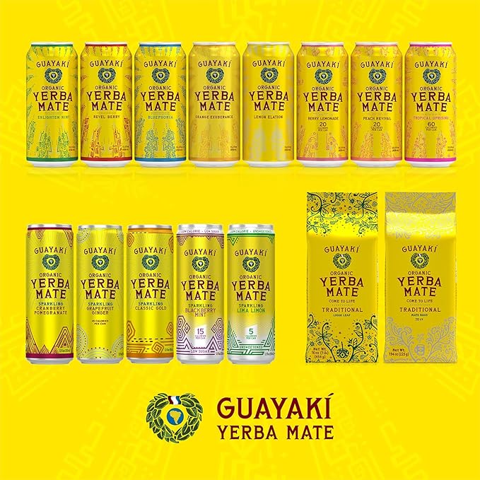 Guayakí Organic Yerba Mate Clean Energy Drink Alternative Bundle Revel Berry &amp Bluephoria Flavors 15.5 Oz (Pack of 24) 150mg Natural Caffeine Smooth Energy &amp Focus