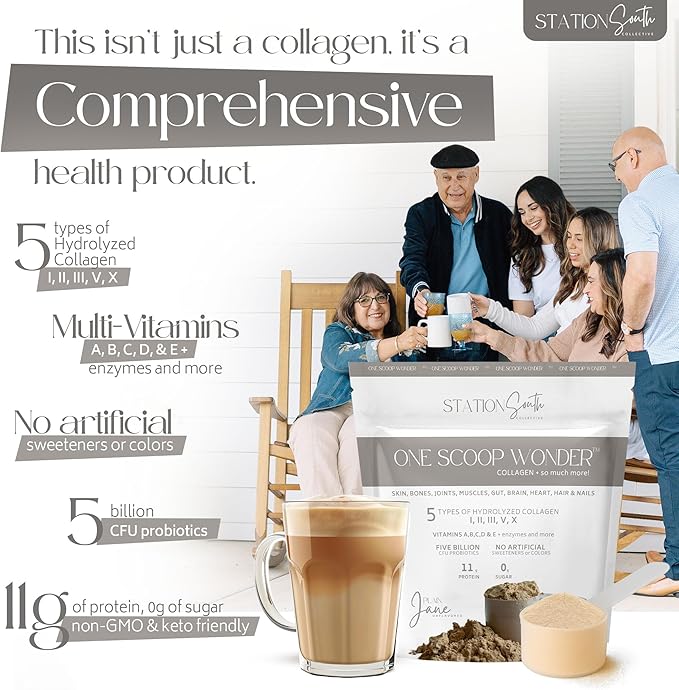 Hydrolyzed Multi Collagen Peptides Powder for Men &amp Women - 35 functional ingredients Protein Mushrooms Vitamins Enzymes Probiotics for Skin Gut Bone Joints &amp Heart support
