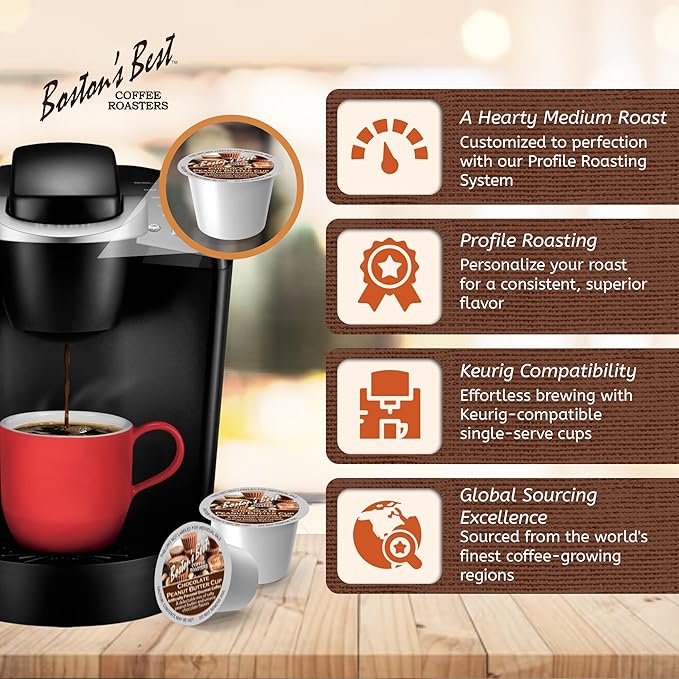 Boston’s Best - Chocolate Peanut Butter Medium Roast Flavored Gourmet Coffee Compatible with Keurig Coffee Maker 24 Count (Pack of 4)
