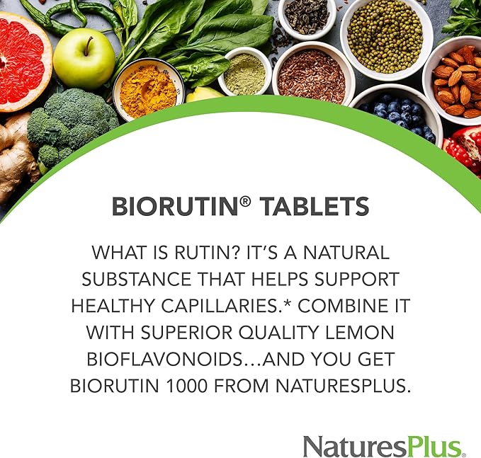 NaturesPlus Biorutin 1000 mg - 90 Tablets Pack of 2 - Bioflavonoid &amp Rutin Complex - Supports Vascular Function &amp Circulation - Vegetarian Gluten Free - 180 Total Servings