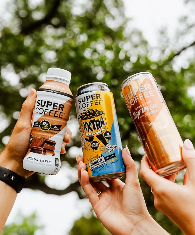 SUPER COFFEE Espresso Iced Keto Coffee (0g Added Sugar 90 Calories) [Espresso &amp Cream] 11 Fl Oz 12 Pack | Iced Smart Coffee - SoyFree GlutenFree