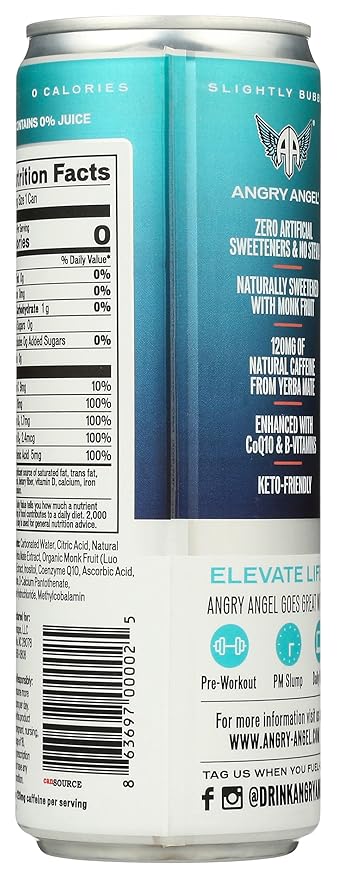 Angry Angel Tropical Energy Drink Natural Caffeine Energizing Beverage Zero Sugar Calories &amp Artificial Ingredients Keto Non-GMO 12 Fluid Ounce (Pack of 12)