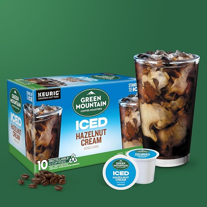 Green Mountain Coffee Roasters ICED Hazelnut Cream Single Serve Keurig K-Cup Pods Flavored Iced Coffee 60 Count (6 Packs of 10)