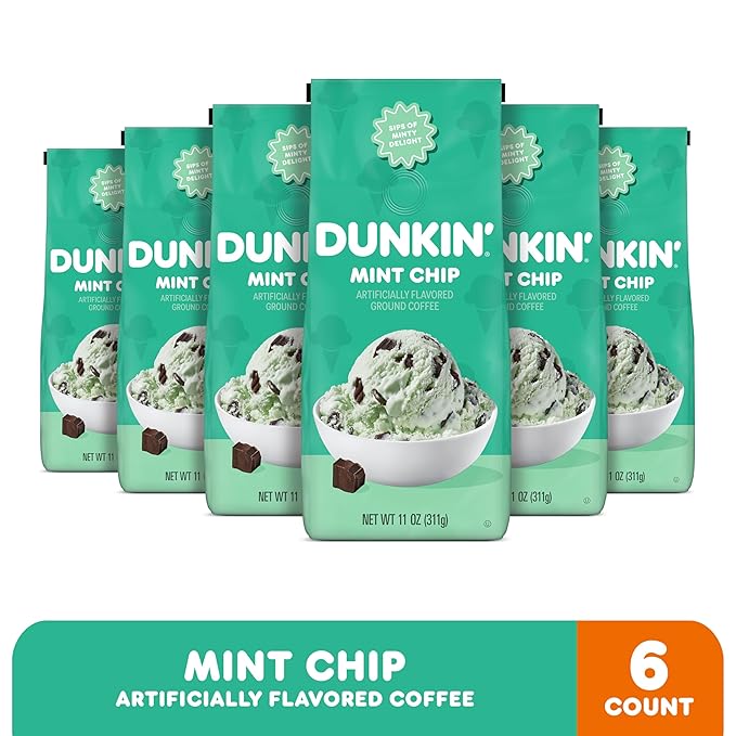 Dunkin’ Mint Chip Artificially Flavored Coffee Ground Coffee 11 Oz. Bag (Pack of 6)