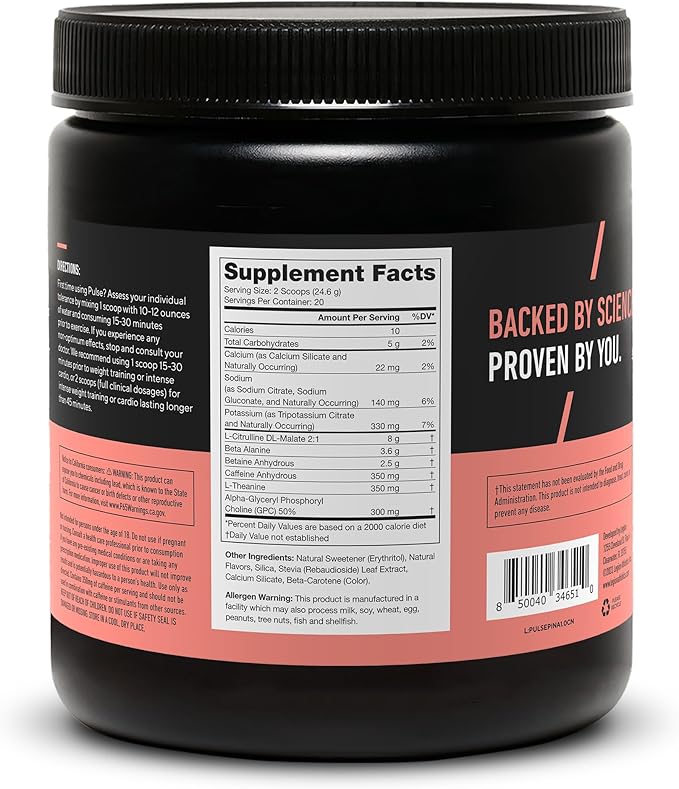 LEGION Pulse Pre Workout - All Natural Nitric Oxide Preworkout Drink to Boost Energy Creatine Free Naturally Sweetened Beta Alanine Citrulline Alpha GPC (Pina Colada)