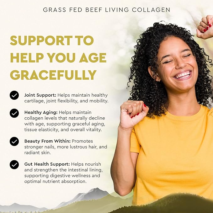 Ancestral Supplements Grass Fed Beef Living Collagen Nutritional Powder Supplement 3000mg Promotes Healthier Younger Looking Skin Hair Nails and Joints Type II 180 Capsules