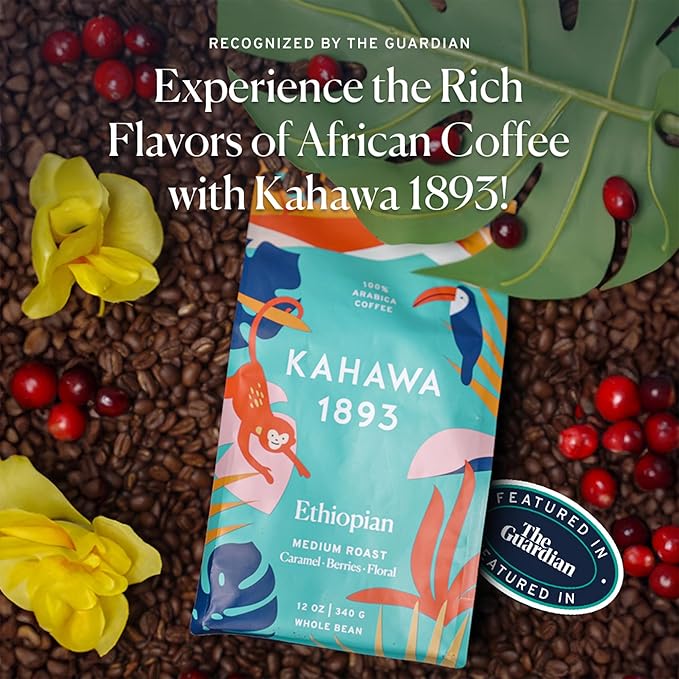 Kahawa 1893 Whole Bean Coffee Combo Pack Kenyan Ethiopian Safari &amp Serengeti Blend (12 Oz) - As Seen on Shark Tank Naturally Sweet Organically Grown Ethically &amp Sustainably Sourced