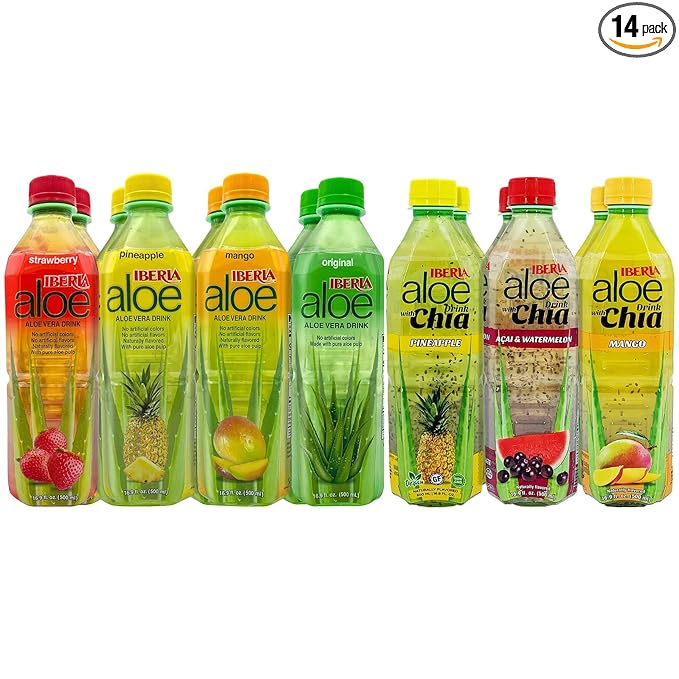 Iberia Aloe Vera Drinks Variety (Pack of 8) and Iberia Aloe Vera Drink with Chia Variety (Pack of 6) Bundle