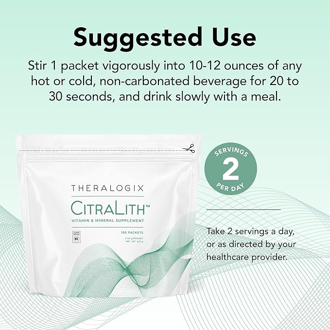 Theralogix CitraLith Vitamin &amp Mineral Supplement - 90-Day Supply - Kidney Health Support for Healthy Kidney Function - Includes Magnesium Sodium Potassium &amp Vitamin B6 - NSF Certified - 180