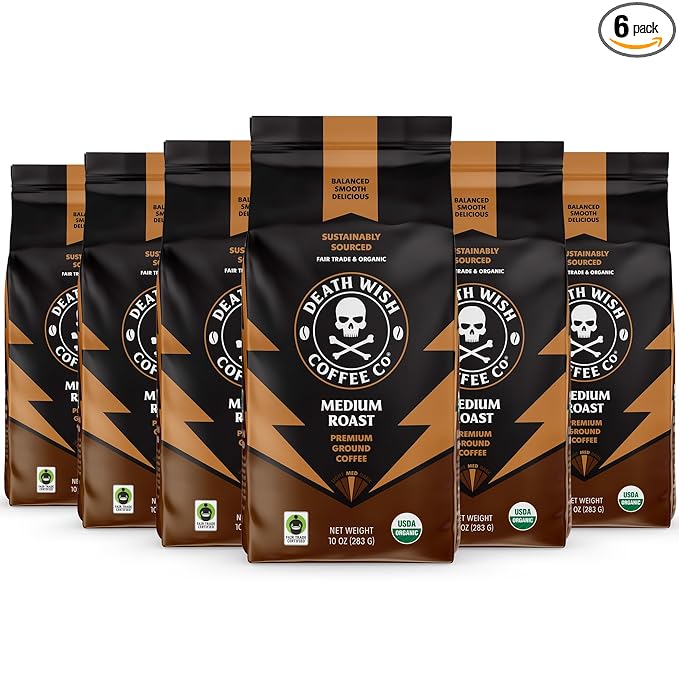 Death Wish Coffee Medium Roast Ground Coffee 6 pack