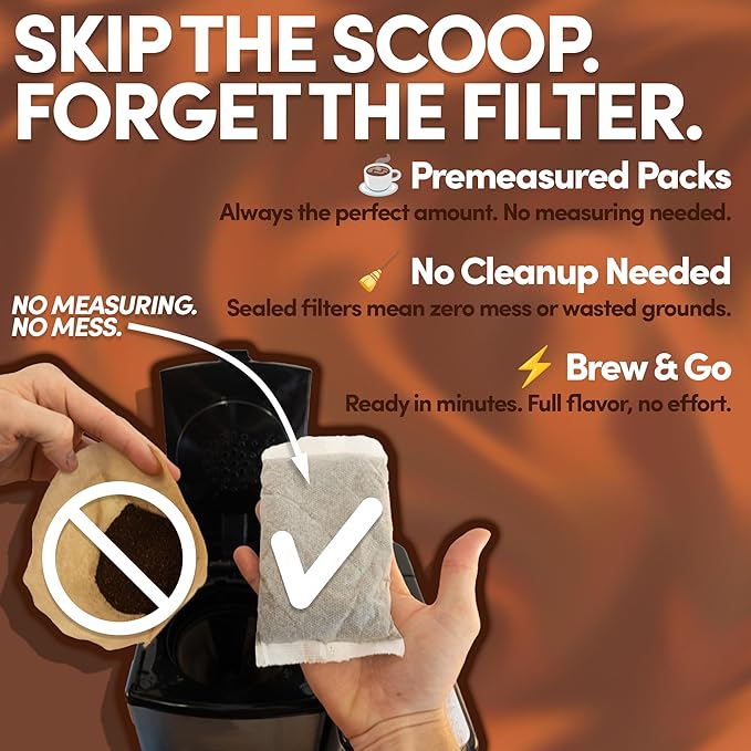 Ground Flavored Coffee In Filter Packs | Medium Roast Low Acid Mold Free Pouches | Sampler Packets | Salted Caramel Gourmet Powder Bags for 10-12 Cup Drip Maker | Highest Rated Individual Premeasured