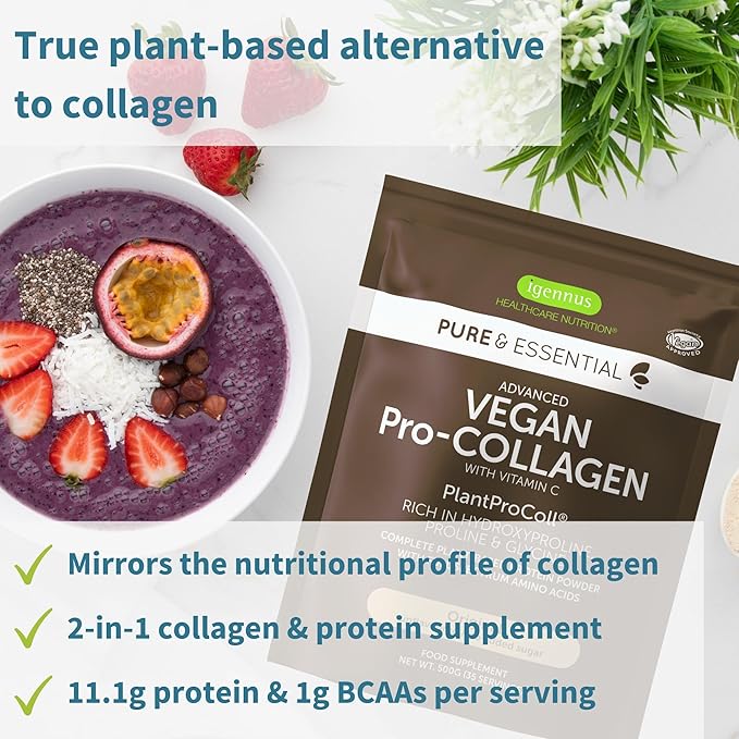 Vegan Collagen Protein Powder + Pure Biotin High Strength 10000mcg Vegan Bundle for Skin Hair &amp Nails by Igennus