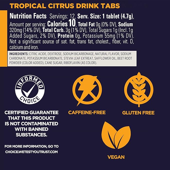 GU Energy Hydration Drink Tabs - Electrolyte Tablets for Fitness &amp Endurance Sports Rehydration Beverage Tropical Citrus 96 Servings