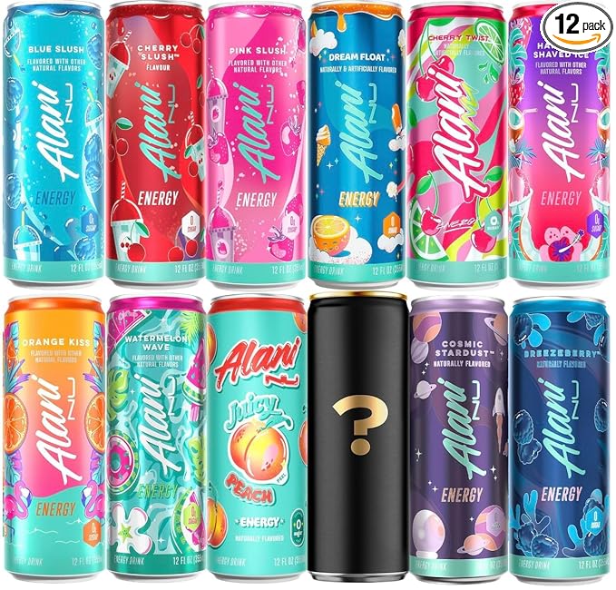 Alani Energy Drinks Assorted Variety Sugar Free Low Calorie Energy Drinks - Pre Workout Performance Zero Sugar 12 Fl Oz Cans ((12 Cans) 12 FL OZ