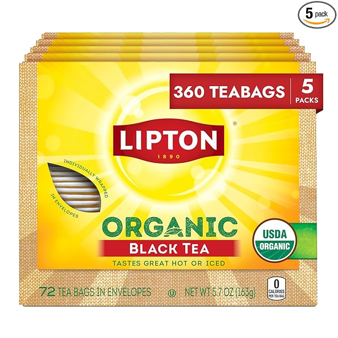 Lipton Organic Black Tea Bags Hot or Iced Caffeine Tea 360 Total Bags (72ct - Pack of 5)