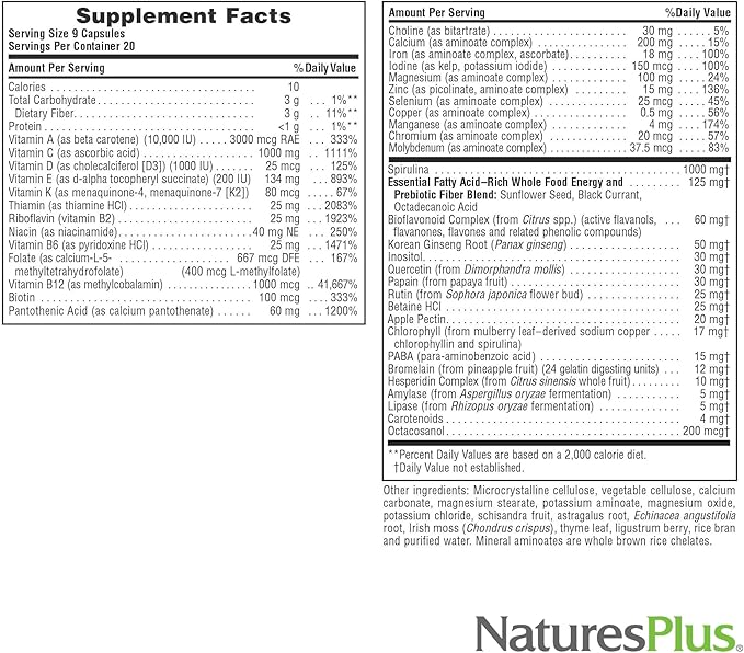 NaturesPlus Source of Life - 180 Capsules - Multivitamin &amp Mineral Supplement - Supports Natural Energy &amp Overall Well-Being - Gluten Free Vegetarian - 20 Servings