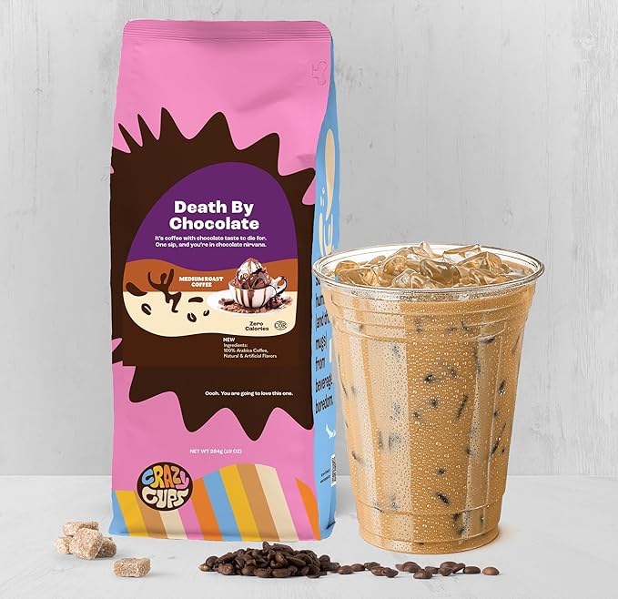 Crazy Cups Flavored Ground Coffee Death By Chocolate Coffee Enjoy Hot or Iced 10 oz Bag