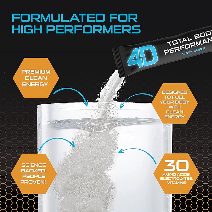 4D - Peach Tea 25 Unit - Electrolytes Aminos Vitamins &amp Energy Powder Packets - Zero Calories &amp Sugars - Gluten Free Non-GMO Keto &amp Vegan Friendly
