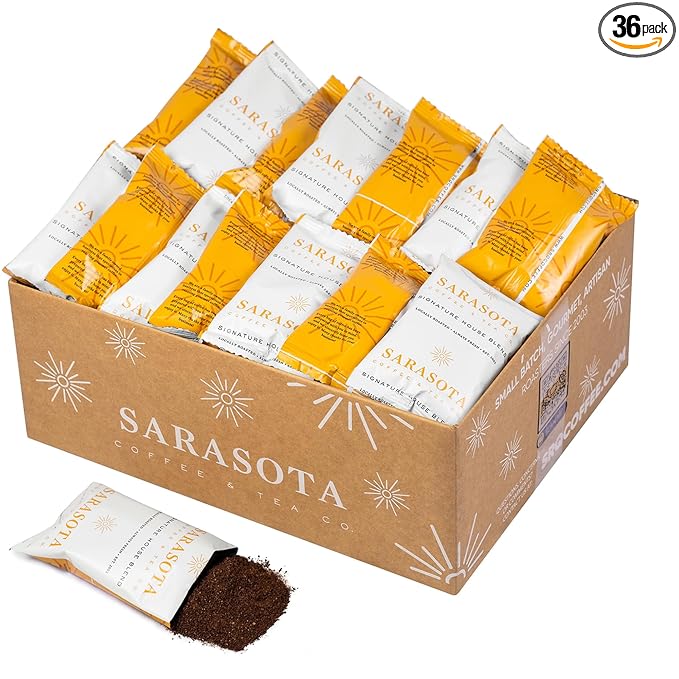 Breakfast Blend 2.5oz Coffee Packets – Medium Roast Bulk Ground Packs for 12-Cup Drip Brewers Low Acid Fresh-Sealed Fractional Bags 36 Count by Sarasota Coffee