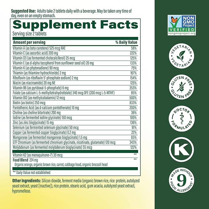 MegaFood Men's 40+ Advanced Multivitamin for Men - Dr-Formulated - Choline Vitamin B Vitamin C Vitamin D Zinc &amp Real Food - Brain Health Immune Support - Vegetarian - 60 Tabs (30 Servings)