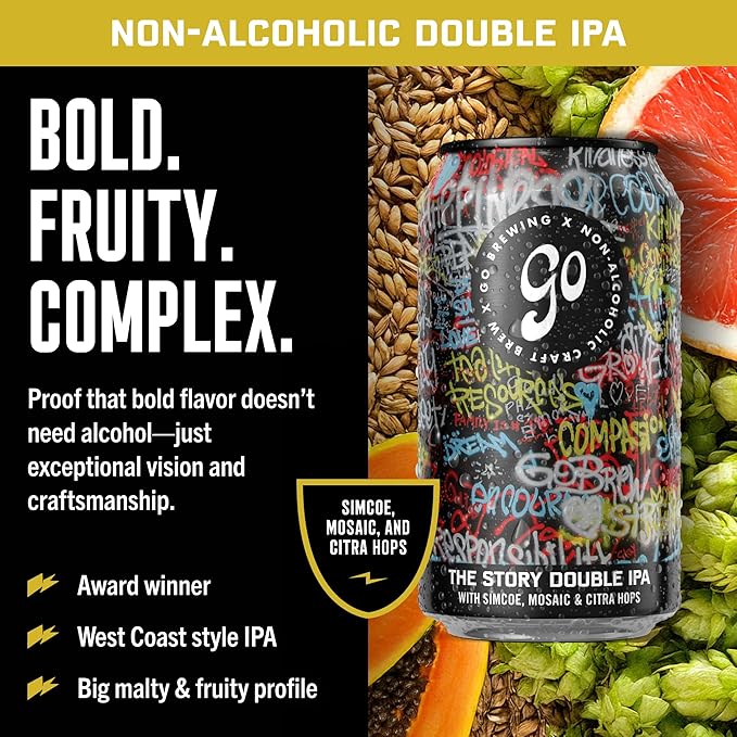 Go Brewing - IPA 12 Mixed Pack - Non Alcoholic Beer - Small Batch Brew - Low Calorie Drink - Featuring Double IPA Disarm Hazy Grapefruit &amp Tropical IPA - Low-Calorie NA Brew (12 oz 12 Pack)