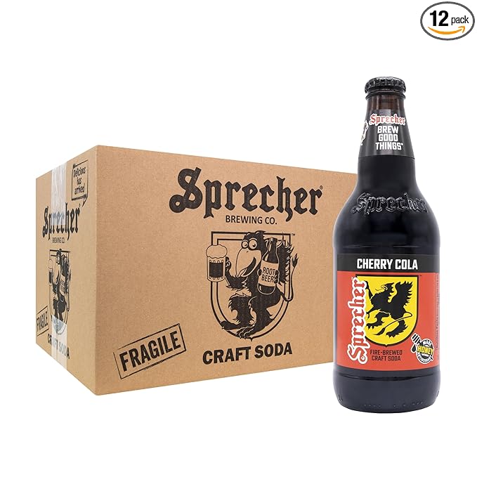 Sprecher Cherry Cola in 16 fl oz Glass Bottles (12 Pack) Fire-Brewed Craft Soda with Real Honey Caffeine-Free Gluten-Free Kosher Gourmet Handcrafted Soft Drink