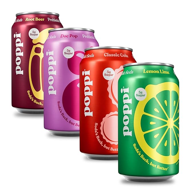 Poppi Sparkling Prebiotic Soda Beverage with Apple Cider Vinegar Seltzer Water and Fruit Juice The Classics Variety Pack 12 Fl Oz Pack of 12 Packaging May Vary