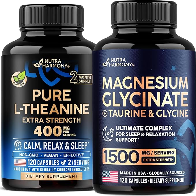 NUTRAHARMONY L-Theanine &amp Magnesium Glycinate with Glycine Capsules