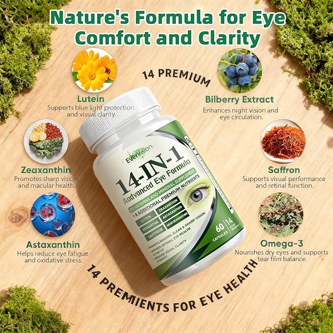 Evervision 14 in 1 Advanced Eye Formula Eye Vitamin and Mineral Supplement 60 Capsules -2PCS