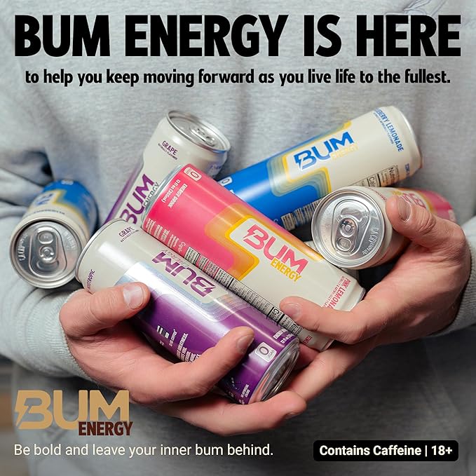 BUM Sugar-Free Energy Drink Cream Soda - Lightly Carbonated &amp No Artificial Colors Natural Caffeine &amp Citicoline for Energy &amp Focus Brain Boost &amp Workout Sports Beverage - 12 oz Pa