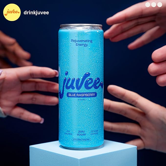 Juvee Rejuvenating Energy Drink – 12 oz Cans Pack of 12 – Sugar Free 128 mg Natural Caffeine per Can Zero Sugar Low Calorie Clean Energy &amp Mental Focus Booster