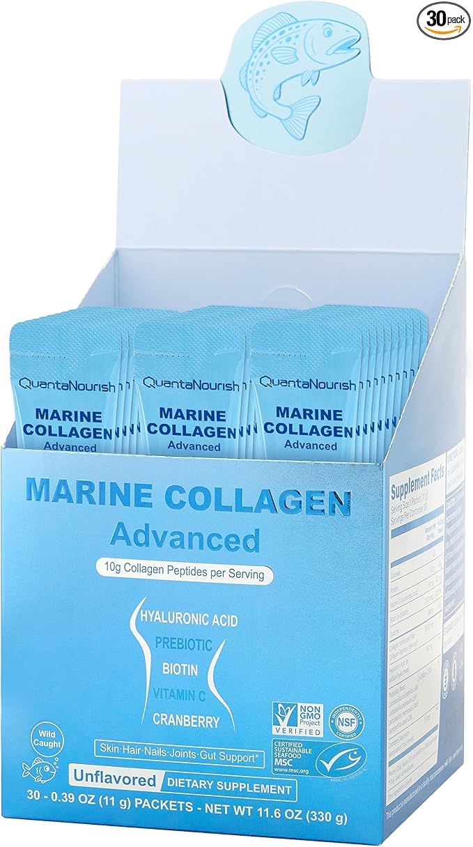 Marine Collagen Peptides Wild-Caught Non-GMO Verified Hydrolyzed Collagen Peptides with Vitamin C Hyaluronic Acid and Biotin MSC-Certified Unflavored Travel Packs 11g  30 Individual Packets