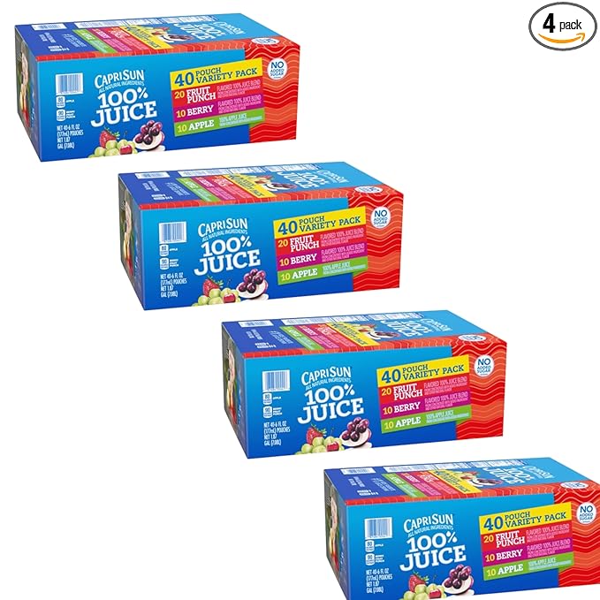 Capri Sun Juice - Variety Pack - No Artificial Colors Flavors or Preservatives - Perfect for Any Adventure - Ready Set Gourmet Donate a Meal Program - 4 Pack (6oz 40ct Each)