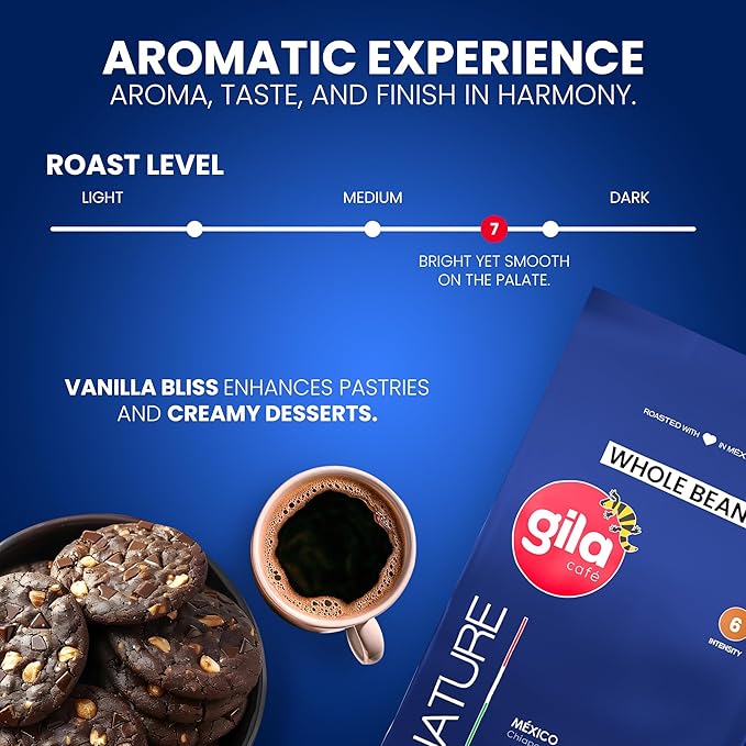 gila café Whole Beans Coffee Medium Roast Signature Blend 32oz (1-Pack) - 100% Mexican Arabica Roasted Coffee Beans - Made with Coffeeberry - Chocolate Roasted Almond Notes