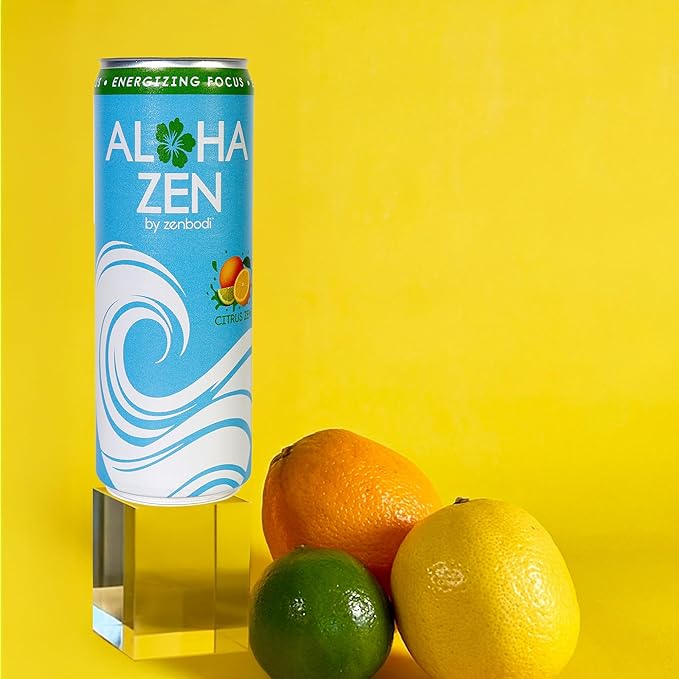 Zenbodi Aloha Zen Citrus Zen - AWAKEN Functional Beverage - 12 Pack Energy Drink Zero Sugar Energy Drinks with L-Alpha GPC Caffeine and L-Theanine