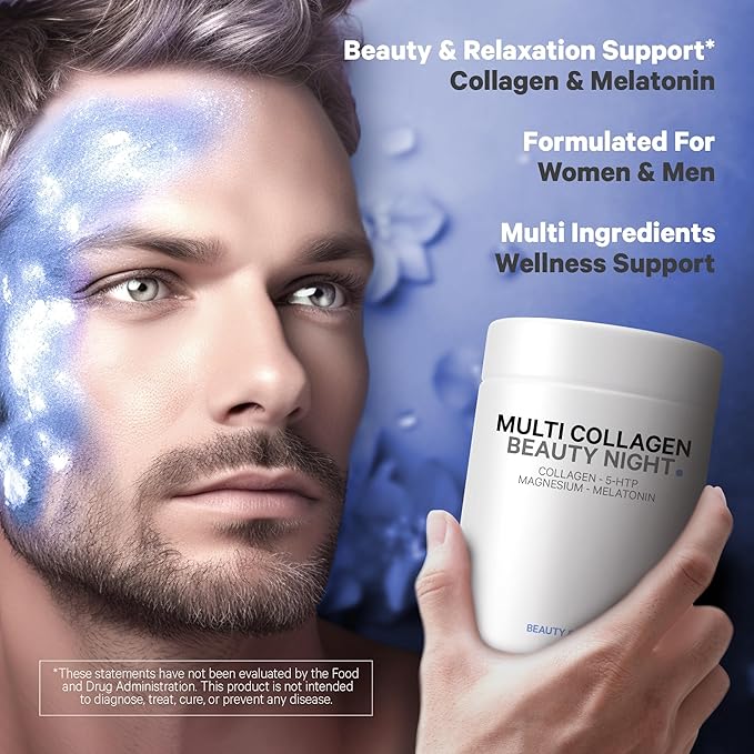 Codeage Multi Collagen Protein Beauty Night - Melatonin Magnesium Bisglycinate 5-HTP L-Theanine English Lavender Flower Bone Broth - Vitamins - Supplement - Sleep Pills - Non-GMO - 150 Capsules