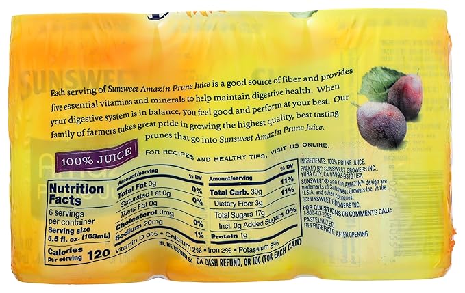 Sunsweet Amazin' Prune Juice 5.5 Fl Oz Can (pack of 6)
