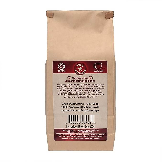Lola Savannah Angel Dust Ground Coffee - Delicate Blend of Rich Chocolate &amp Sweet Coconut Creme | Caffeinated | 2lb Bag