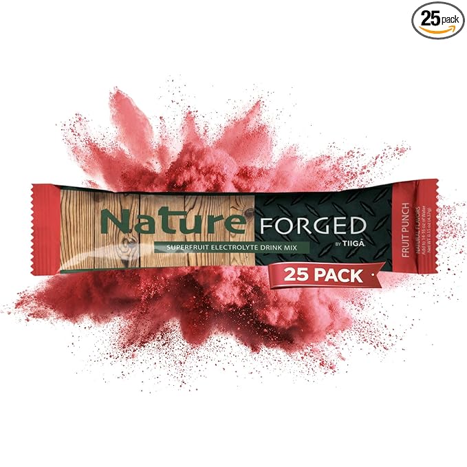 Tiiga Nature Forged Zero Sugar Electrolyte Drink Mix - Fruit Punch Hydration Powder Superfruit Electrolytes Sugar Free Sports Drink 25 Stick Packs