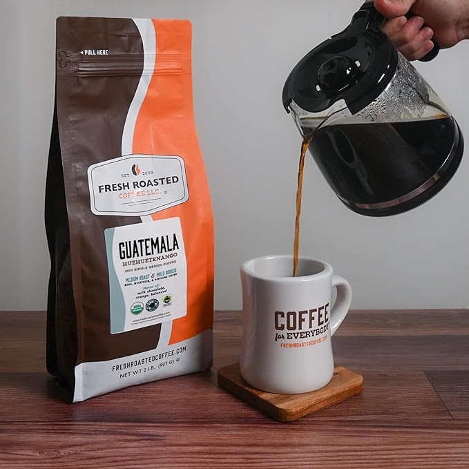 Fresh Roasted Coffee Organic Guatemala | Single Origin USDA Organic Mold &amp Myco 3rd Party Tested Kosher | Medium Roast 2 lb (32 oz) Whole Bean