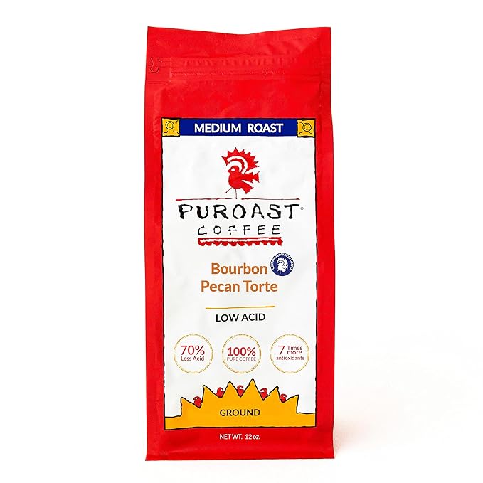 Puroast Flavored Low Acid Coffee – Bourbon Pecan Torte Ground Medium Roast &amp Vanilla Caramel Kahlua Ground Medium Roast – Flavored Coffee – High Antioxidants – Cold Brew – 2 Pack 12 oz