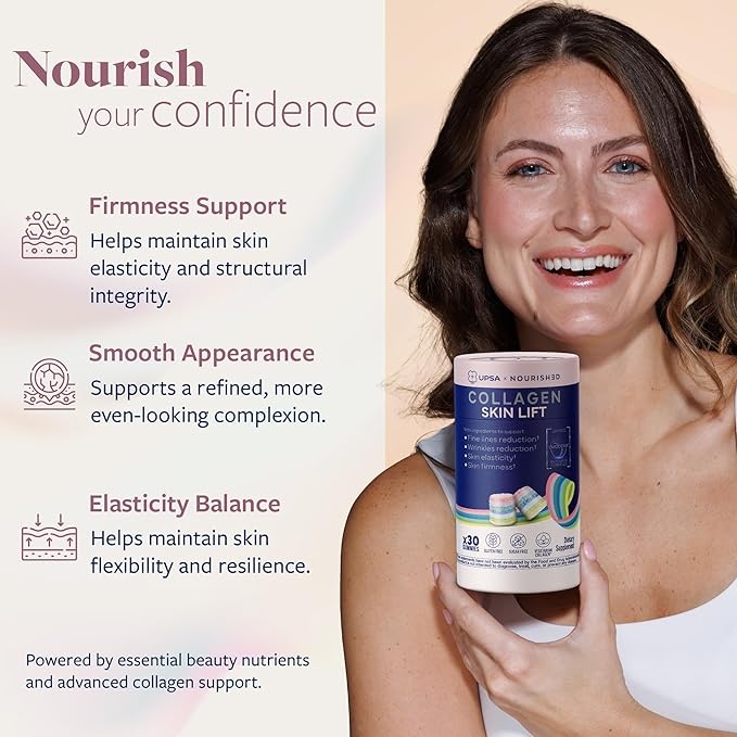 Nourished Collagen Skin Lift 30ct – Ovoderm® Egg Membrane Complex with Vitamin C Zinc &amp Selenium – Sugar-Free Vegetarian Capsules – Plastic-Free Biodegradable Packaging