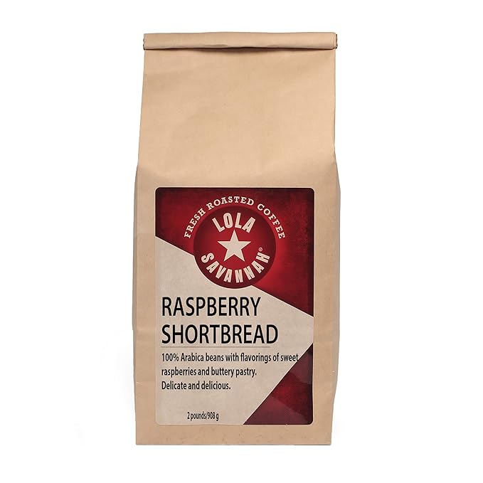 Lola Savannah Raspberry Shortbread Whole Bean Coffee - Tart Raspberries Combined with Lightly Sweeten Shortbread | Caffeinated | 2lb Bag