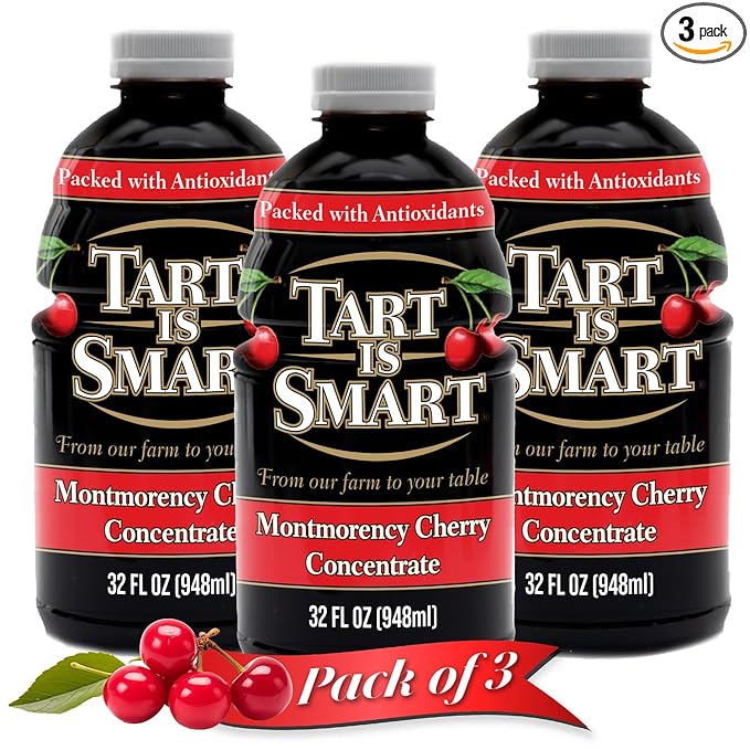 Tart is Smart Montmorency Tart Cherry Juice Concentrate Cherry Juice Bottle Beverage Rich in Antioxidants Ideal for Muscle Recovery and Sleep Support No-Added Sugar - 32 Ounce Bottle (Pack of 3)